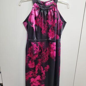 Tahari Elegant Floral Satin Halter Dress